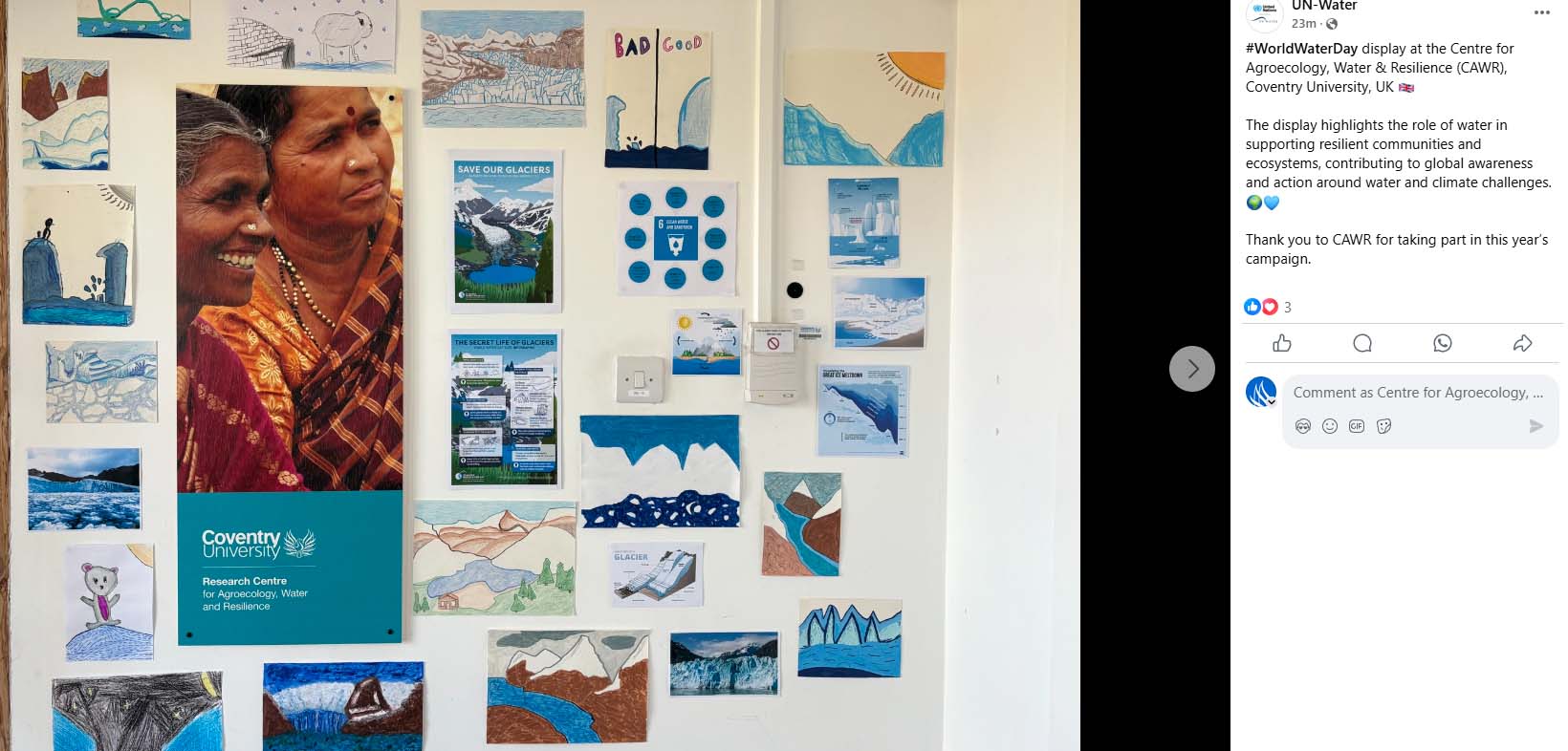 A social media clipping of a display for world water day acknowledged by the event organisers