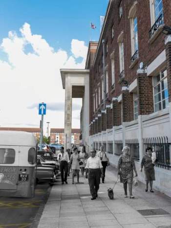 Artwork showing past and present outside Civic Centre