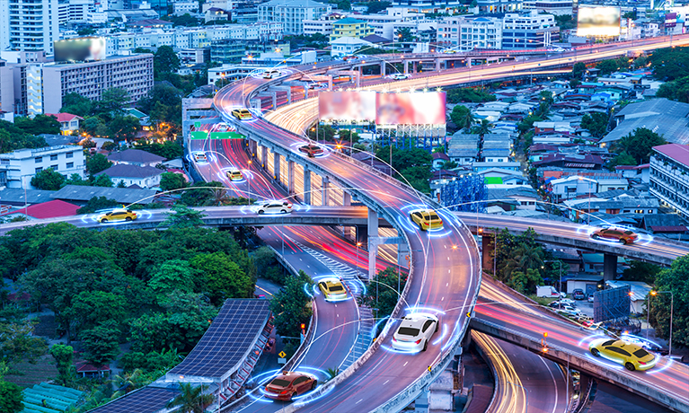 Smart cars with automatic sensor driving on metropolis with wireless connection