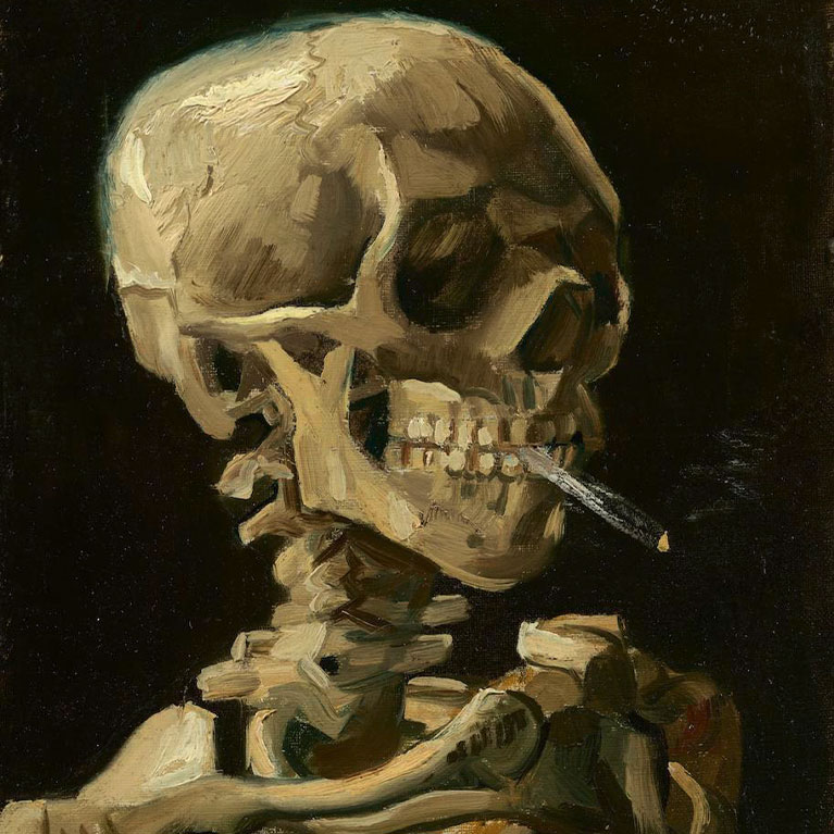 Vincent Van Gogh, Head of a Skeleton with Burning Cigarette (1886). Van Gogh Museum, Amsterdam (Van Gogh Foundation). Vincent Van Gogh, Head of a Skeleton with Burning Cigarette (1886). Van Gogh Museum, Amsterdam (Van Gogh Foundation).