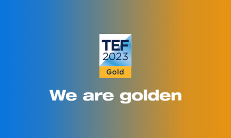 TEF 2023 Gold award logo with strapline "we are golden"