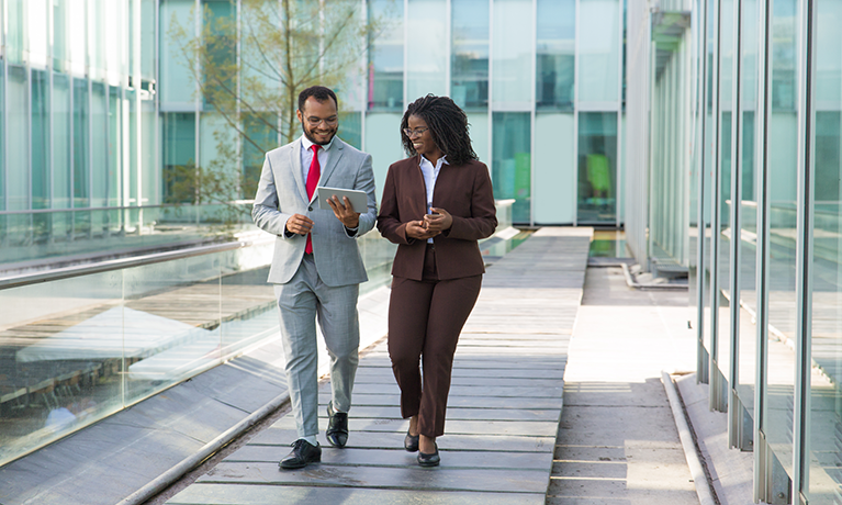Man and a woman walking together