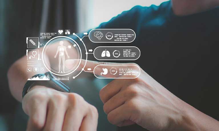 a illustration of a smart watch user accessing health data