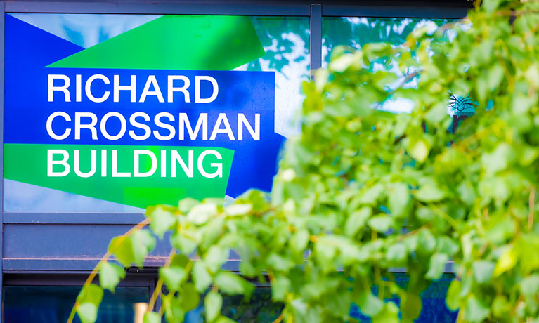 The sign on the entrance of the Richard Crossman building