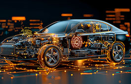 Cross section diagram showcasing the interior components and advanced features of a self driving electric vehicle