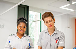 Students in a mock hospital ward