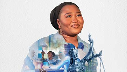 Graphic  image of a black female student with images of different professions