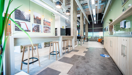 A bright modern kitchen in Bishopsgate halls.