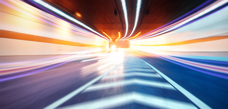 Colourful effect going down a tunnel