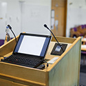 Laptop on lectern