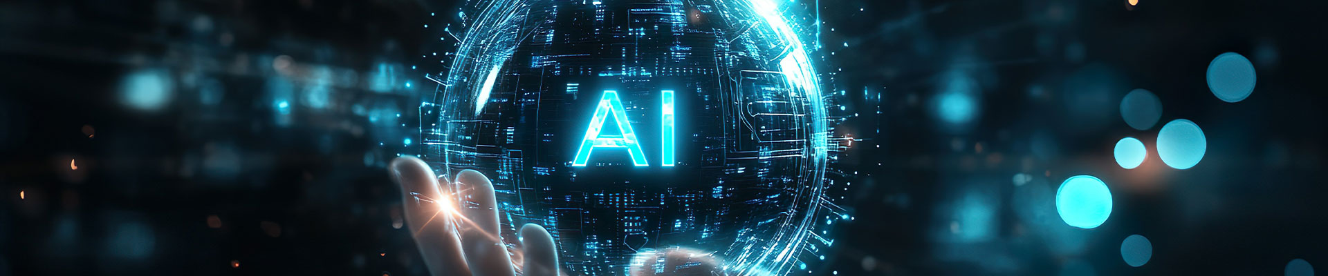 Hand holding a bubble with AI written inside