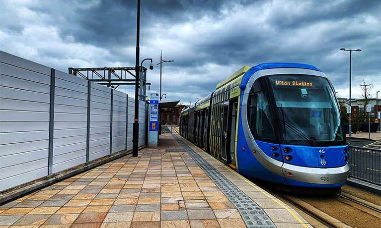 tram on the platform at the station