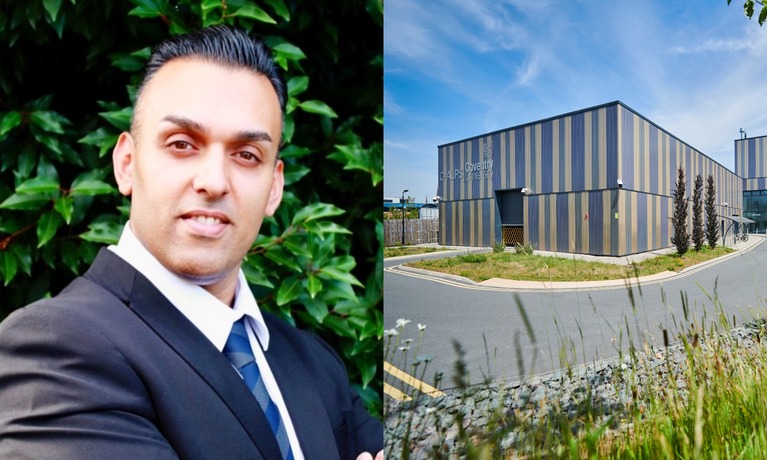 Deepak Farmah alongside the C-Alps building