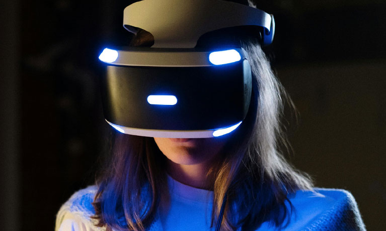 Woman wearing a virtual reality headset