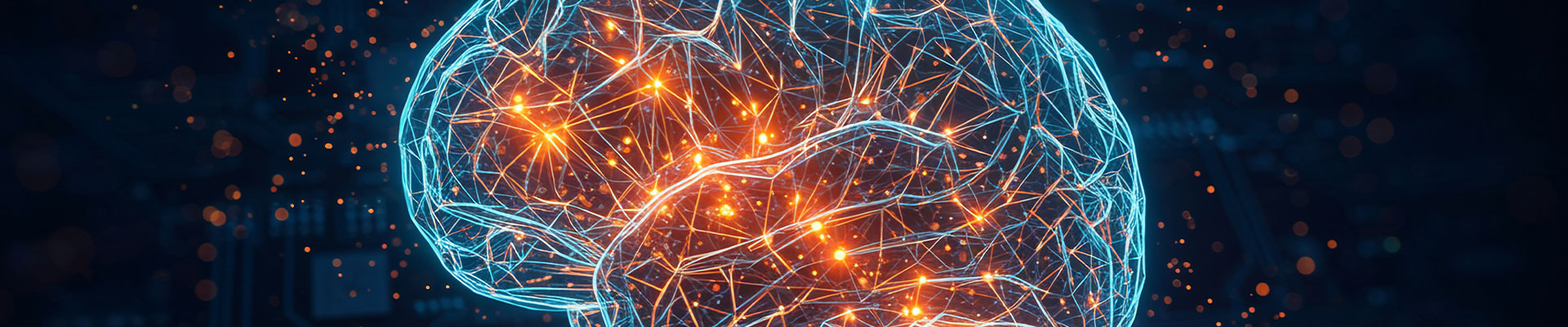 Digital brain with neural connections on a dark background