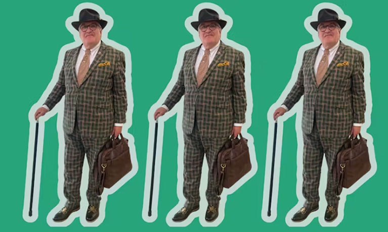 Three older men on green background