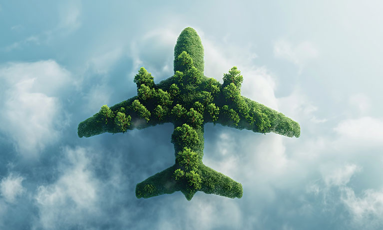 Trees in the shape of an airplane on top of clouds