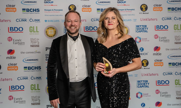 Duncan Edwards, Group Procurement Director at Mitie (sponsors of the Tech for Good award) and Gabriela Matouskova, CEO at Hope 4 The Community CIC.