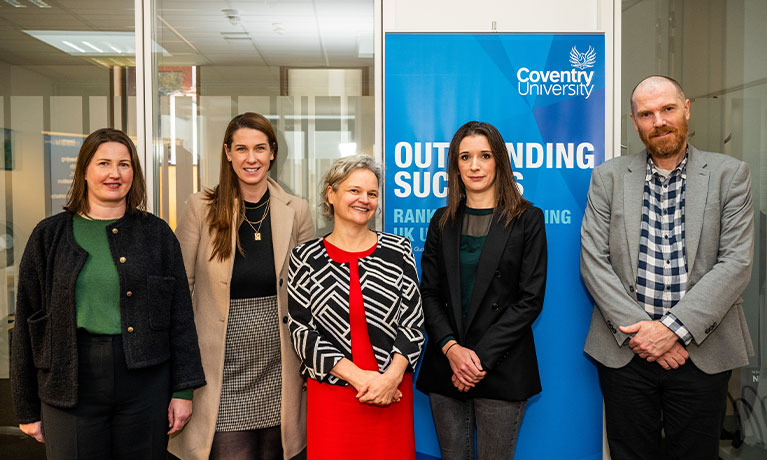 Jessica Mitchell, European Research Policy Manager, CU Brussels Hub, Dr Lindsay Balfour, Project PI, Caroline Read, Deputy Ambassador, UK Mission to the EU, Professor Adrienne Evans, Project Co-IGregg Jones, Director, CU Brussels Hub