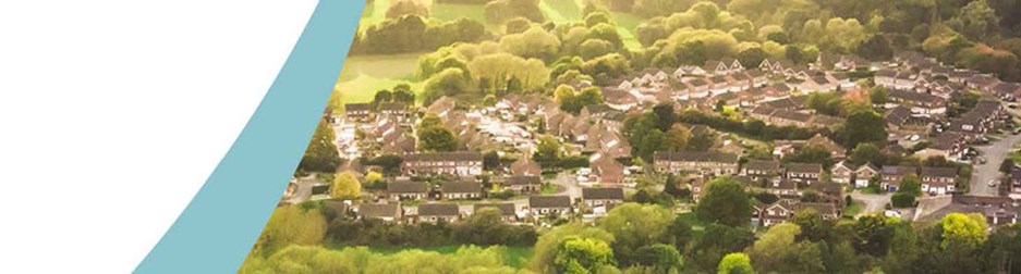 Birds eye view of residential housing in the United Kingdom 