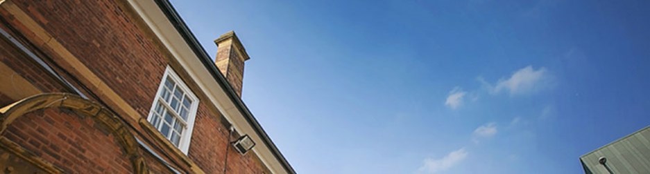 Side view of the top of the Elm Bank building