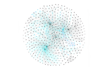 Image by PhD student Maddy Janickyj: The social network of characters and interactions between them harvested from an Irish mythological tale. Black represents male and blue represents female. The image gives a feeling for the importance of females in the narrative.