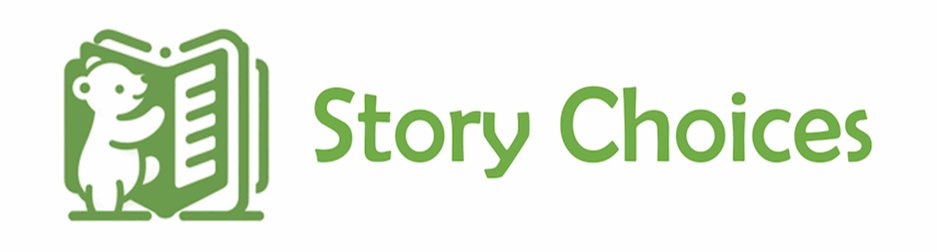 story choices green bear logo comprising of a bear standing in front of a book with the words Story Choices