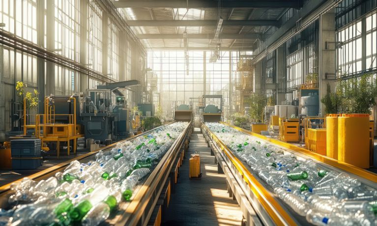 Industrial Recycling Facility with Plastic Bottles and Eco Friendly Concepts