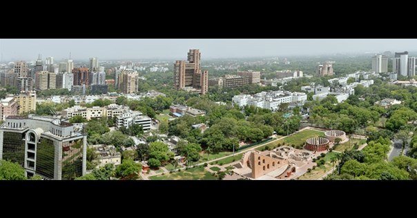View of Delhi buildings and greenery.