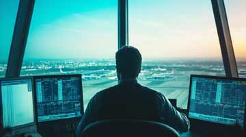 Air traffic controller looking out