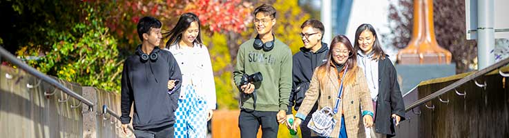 Group of students walking around the campus