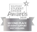 Logo for WhatUni? Student Choice Awards 2025: Second Place, Student Support, West Midlands