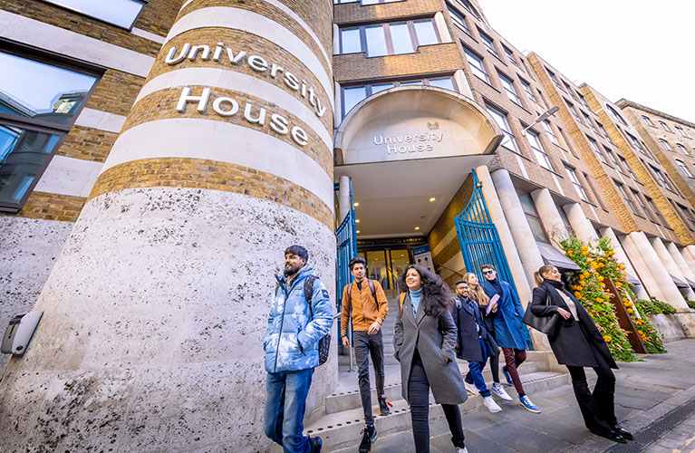 Students pouring out of the Coventry University London entrance