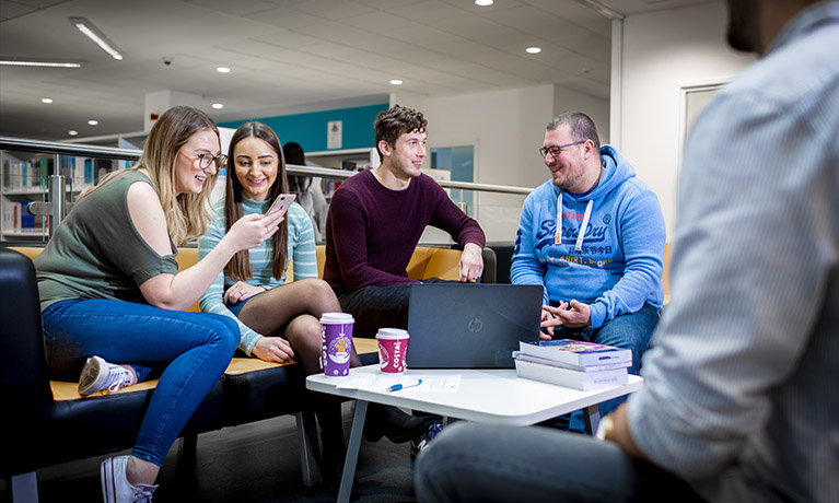 Students working on campus