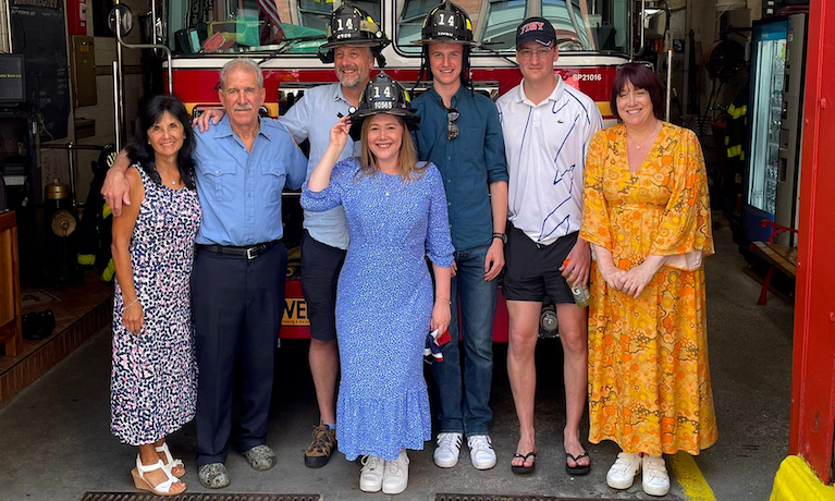 Sal Parisi (second from left) and Stephen Dawkins (third from left) united at Engine 14 in New York