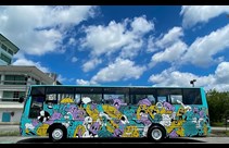 A brightly painted bus