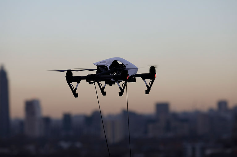 A drone over a city