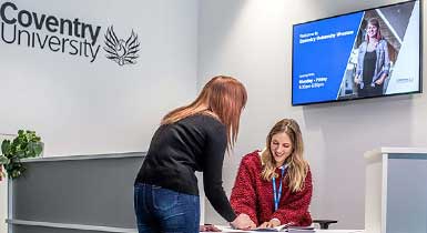 Student at a reception desk